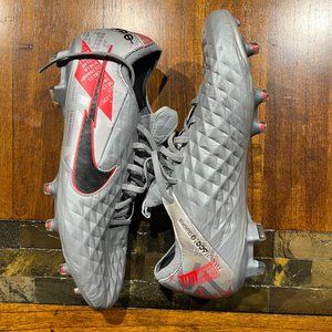 Nike Tiempo Legend 8 Elite FG Metallic Grey Crimson Men's Soccer Size 8.5
